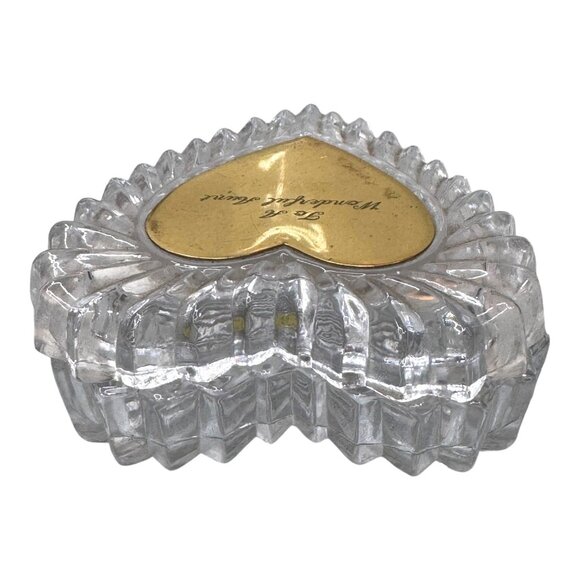 Heart Shaped Crystal Trinket Dish Box Gold Engraved To A Great Aunt Gift Vintage - Picture 10 of 12